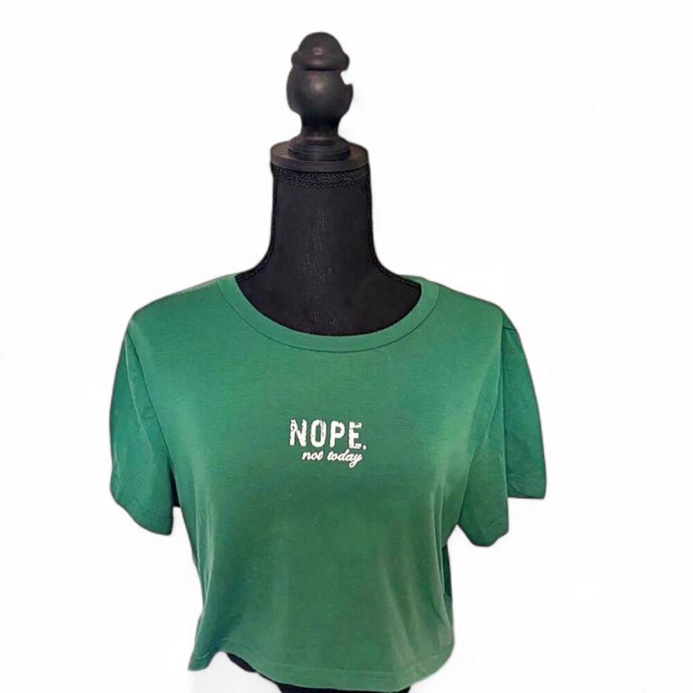 Green "NOPE. not today" Graphic Crop Top T-Shirt - Size XL